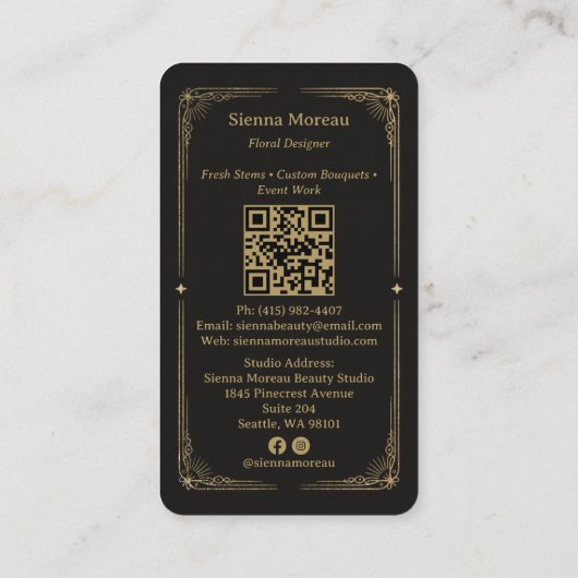Gold Retro Celestial Tarot Florist QR Code 名刺 (裏面)