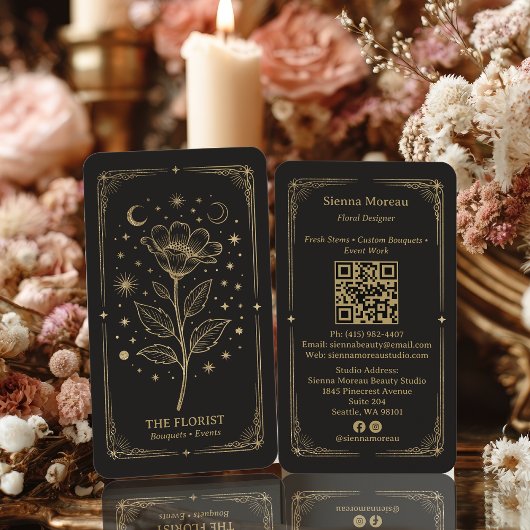 Gold Retro Celestial Tarot Florist QR Code 名刺