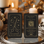 Gold Retro Celestial Tarot Hairdresser QR Code 名刺