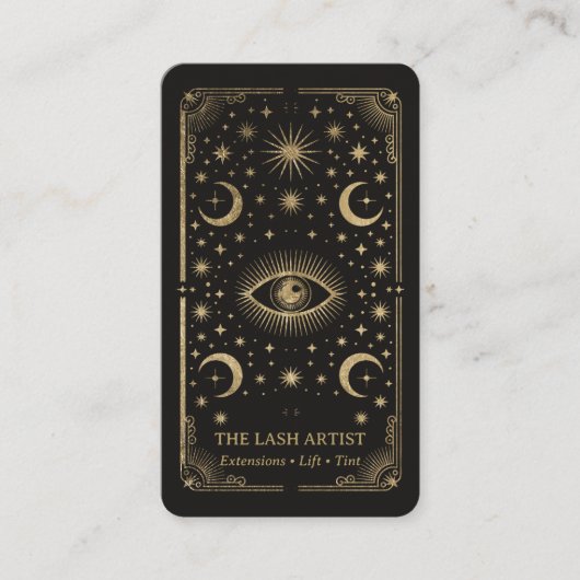 Gold Retro Celestial Tarot Lash Artist QR Code 名刺 (正面)
