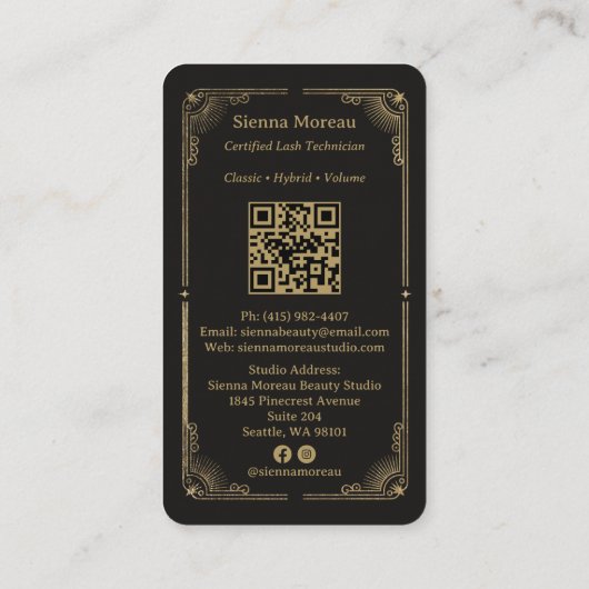 Gold Retro Celestial Tarot Lash Artist QR Code 名刺 (裏面)