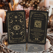 Gold Retro Celestial Tarot Lash Artist QR Code 名刺