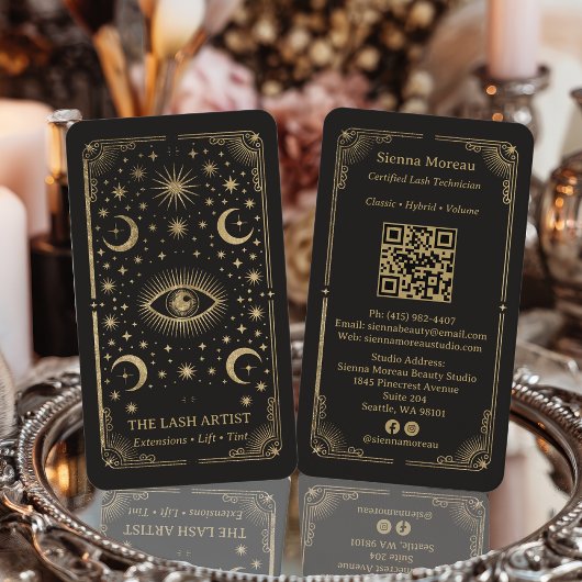 Gold Retro Celestial Tarot Lash Artist QR Code 名刺