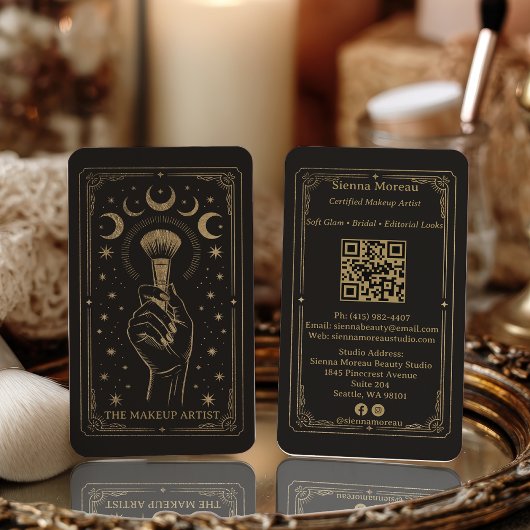 Gold Retro Celestial Tarot Makeup QR Code 名刺