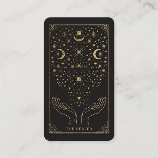 Gold Retro Celestial Tarot Massage Reiki QR 名刺 (正面)