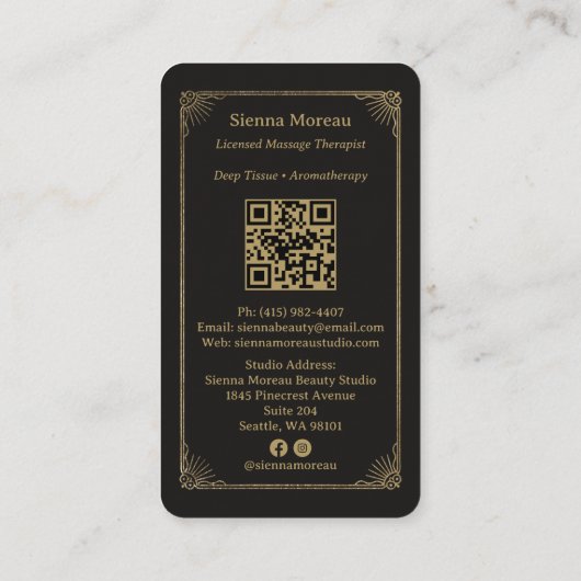 Gold Retro Celestial Tarot Massage Reiki QR 名刺 (裏面)