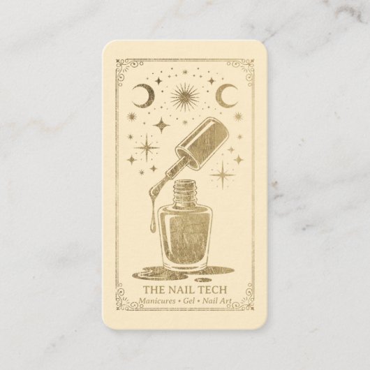 Gold Retro Celestial Tarot Nail artist QR Code 名刺 (正面)