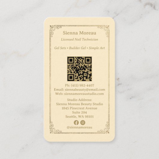 Gold Retro Celestial Tarot Nail artist QR Code 名刺 (裏面)