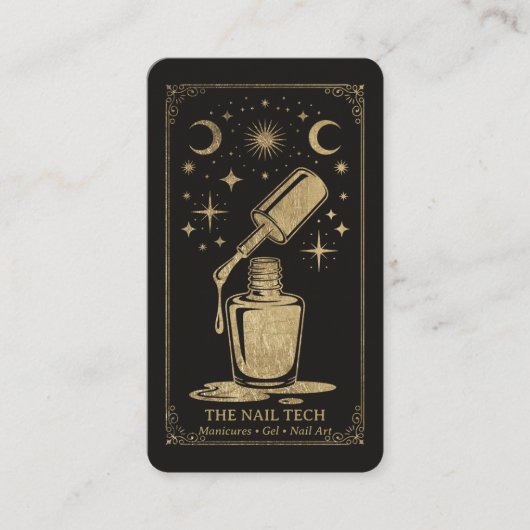 Gold Retro Celestial Tarot Nail artist QR Code 名刺 (正面)