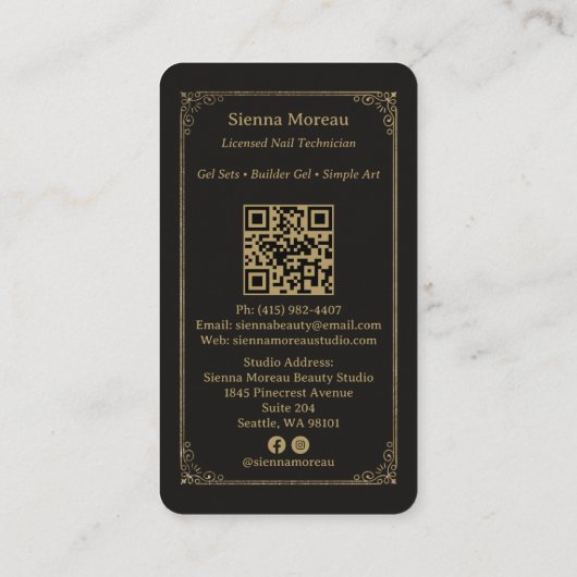 Gold Retro Celestial Tarot Nail artist QR Code 名刺 (裏面)