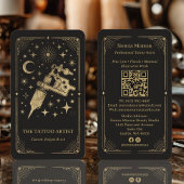 Gold Retro Celestial Tarot Tattoo artist QR 名刺