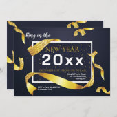 Gold Ribbon New Year Party Invitation 招待状 (正面/裏面)