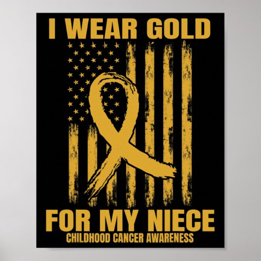 Gold Ribbon Niece Childhood Cancer Awareness Ameri ポスター (正面)