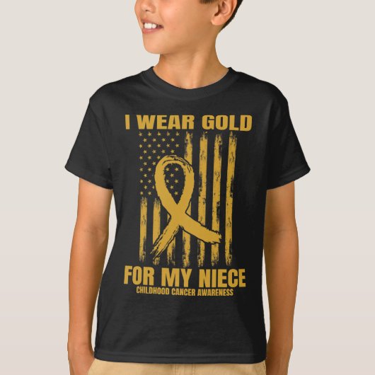 Gold Ribbon Niece Childhood Cancer Awareness Ameri Tシャツ (正面)