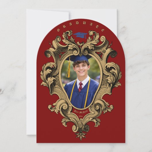 Gold Rococo Cartouche Photo Template Graduation 招待状 (正面)