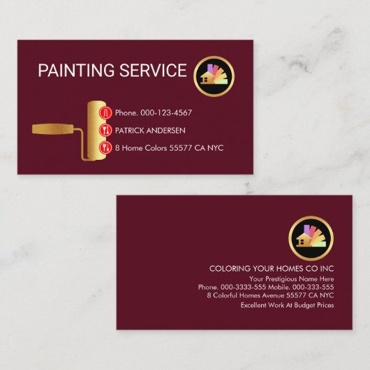 Gold Roller Brush Painting Button Icons 名刺 (正面/裏面)