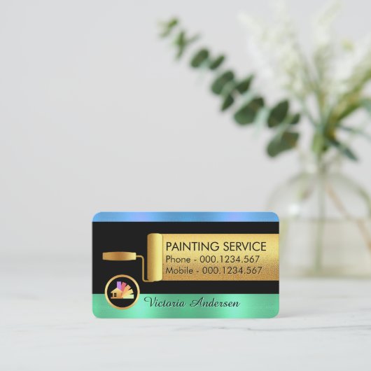 Gold Roller Brush Paints Blue Green Metalli Layers 名刺 (スタンド正面)