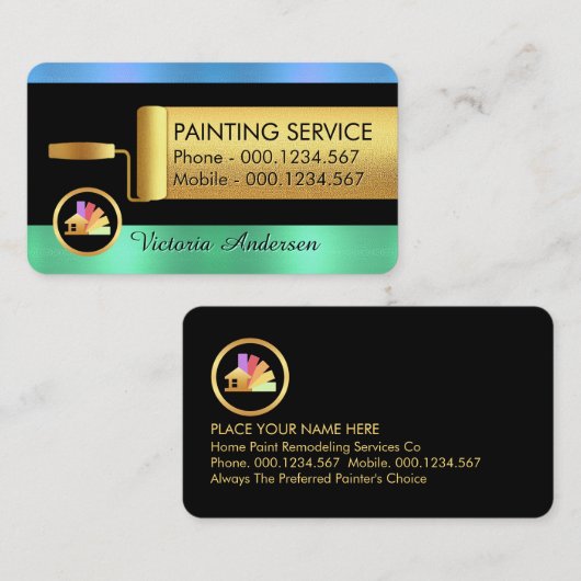 Gold Roller Brush Paints Blue Green Metalli Layers 名刺 (正面/裏面)