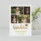Gold Romantic Botanical Pre-K Graduation 5-Photo 箔招待状 (立ち正面)