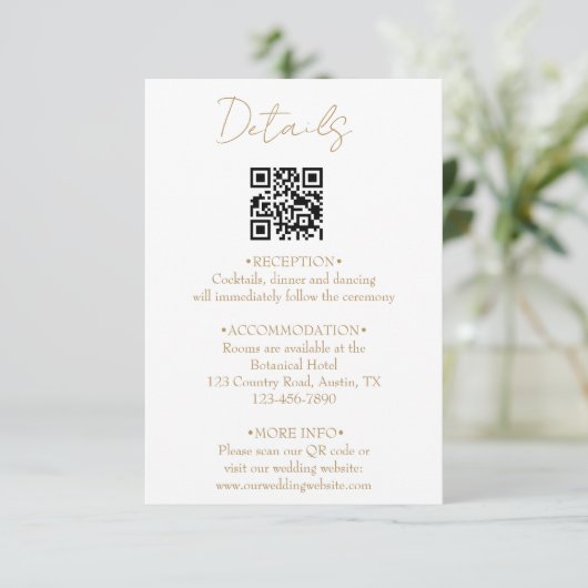 Gold Romantic Calligraphy QR Code Wedding Details  エンクロージャーカード (スタンド正面)