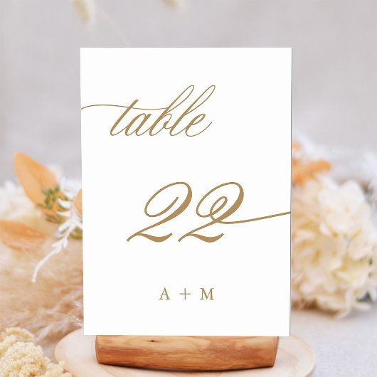 Gold Romantic Calligraphy Wedding Number 22, テーブルナンバー
