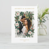Gold Romantic Christmas Botanical Frame Photo シーズンカード (スタンド正面)