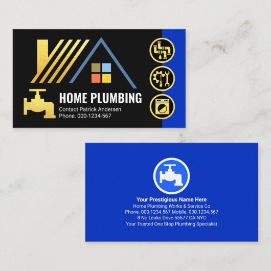 Gold Rooftop Faucet Plumbing Icons 名刺 (正面/裏面)
