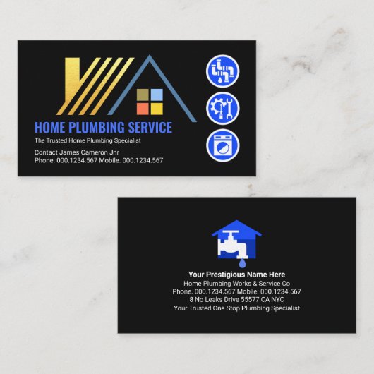 Gold Rooftop Plumbing Icons 名刺 (正面/裏面)