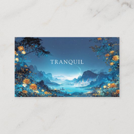 Gold Rose Floral and Night Cityscape Lake 名刺 (正面)