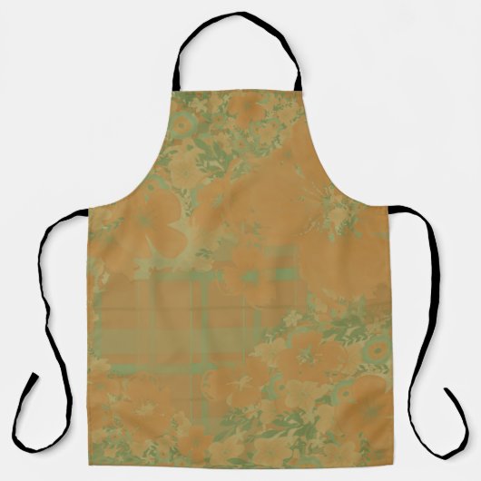 Gold & Rose Floral & Plaid エプロン (正面)