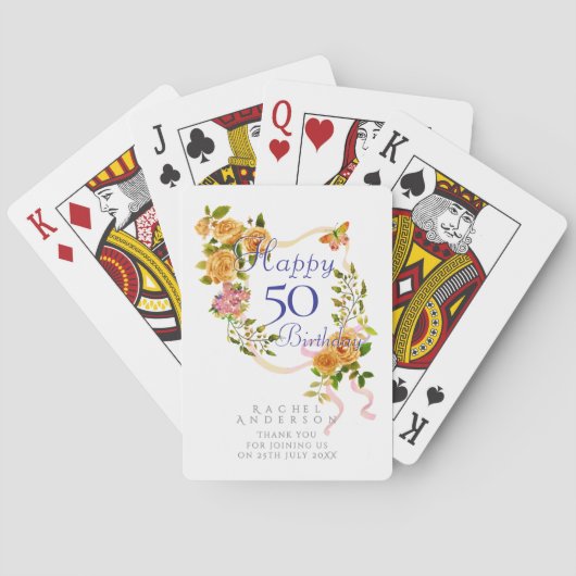 Gold Rose Ribbon 50th Birthday トランプ (裏面)