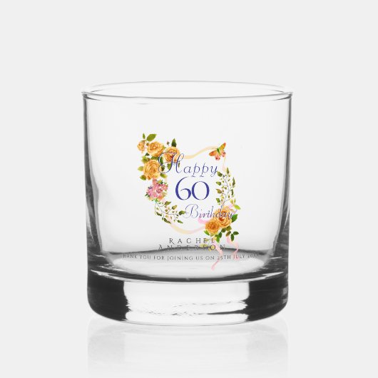 Gold Rose Ribbon 60th Birthday ウイスキーグラス (正面)