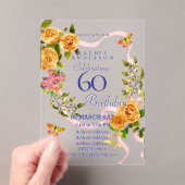 Gold Rose Ribbon 60th Birthday Invitation アクリル招待状 (インサイチュ (ポータブル))