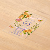 Gold Rose Ribbon 60th Birthday Invitation アクリル招待状 (レイダウン)