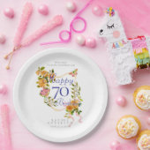 Gold Rose Ribbon 70th Birthday ペーパープレート (パーティー)