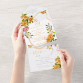 Gold Rose Ribbon Monogram Wedding Invitation オールインワン招待状 (貼ってはがせる)