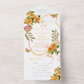 Gold Rose Ribbon Monogram Wedding Invitation オールインワン招待状 (内側)