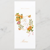 Gold Rose Ribbon Monogram Wedding Menu メニュー (正面)