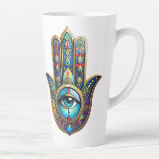 Gold Royal Blue w/ Turquoise Third Eye Hamsa カフェラテマグ