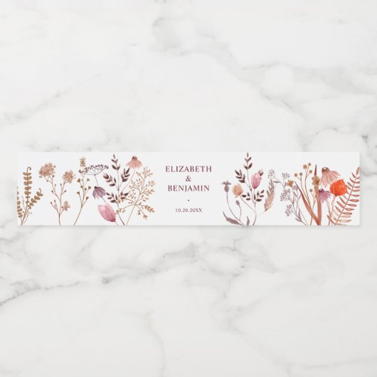 Gold Rustic Boho Chic Fall Wildflowers Elegant ペットボトルラベル (シングルラベル)