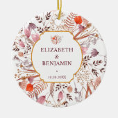 Gold Rustic Boho Chic Fall Wildflowers Wedding セラミックオーナメント (正面)