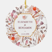 Gold Rustic Boho Chic Fall Wildflowers Wedding セラミックオーナメント (裏面)