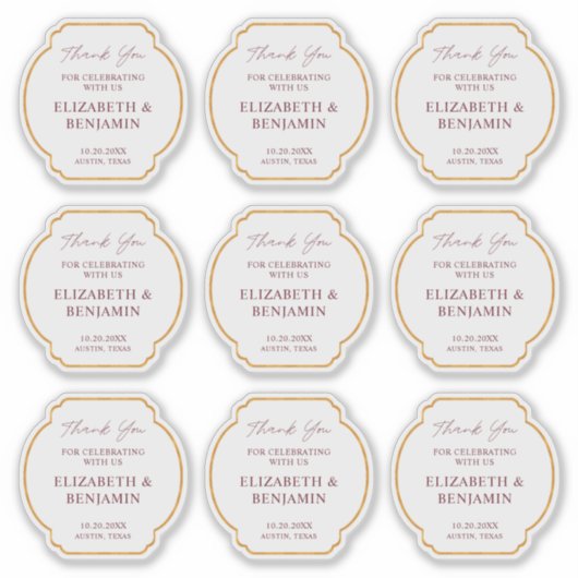 Gold Rustic Boho Chic Wildflower Wedding Thank You シール (正面)