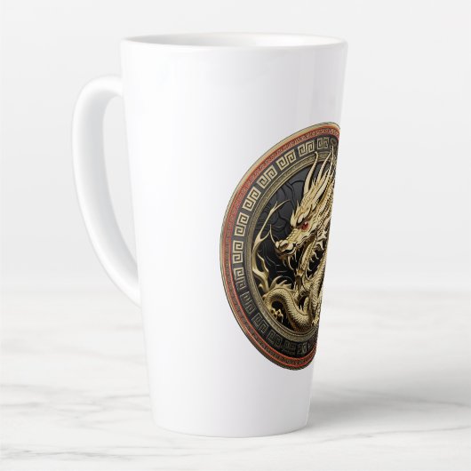 Gold Sacred Eastern Dragon Medallion カフェラテマグ (左アングル)