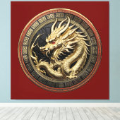 Gold Sacred Eastern Dragon Medallion キャンバスプリント (インサイチュ (ウッドフロア))