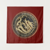 Gold Sacred Eastern Dragon Medallion タペストリー (正面(横))