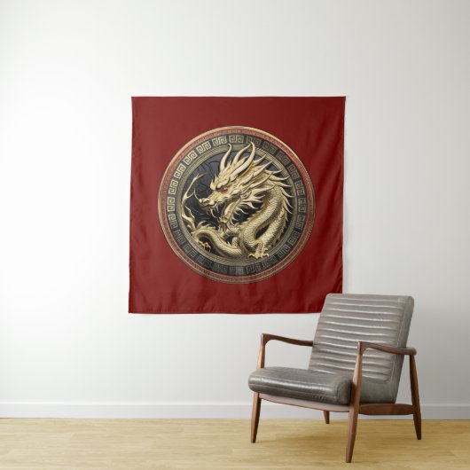 Gold Sacred Eastern Dragon Medallion タペストリー (インサイチュ)