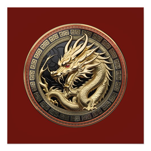 Gold Sacred Eastern Dragon Medallion フォトプリント (正面)