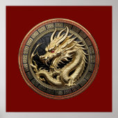 Gold Sacred Eastern Dragon Medallion ポスター (正面)