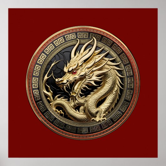 Gold Sacred Eastern Dragon Medallion ポスター (正面)